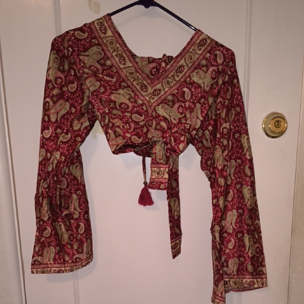 Elegant Paisley Print Red and Cream Skirt Set